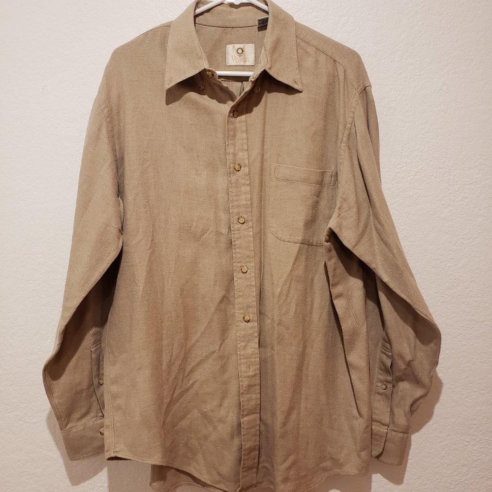 Viyella mens L 100% Cotton Brown Tan button Down Long Sleeve Shirt